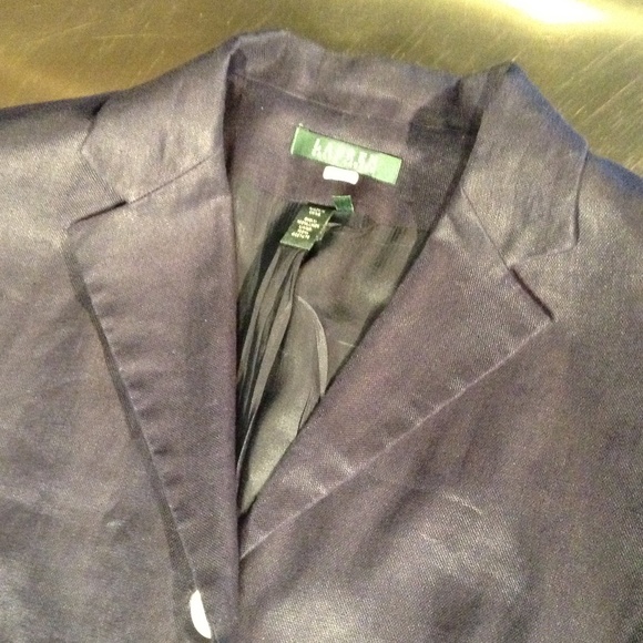 LRL Ralph Lauren 100% Linen Blazer Women’s 16 Dark Navy Blue 3 Button Lined - Picture 4 of 12